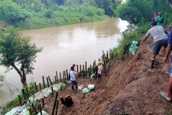 Tanggul Kali Serang Amblas, Warga Sekitar Swadaya Bangun Tanggul Pakai Karung