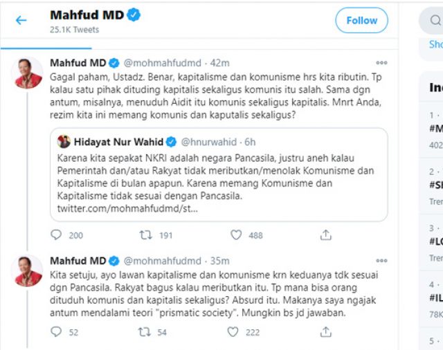 Mahfud MD dan Hidayat Nur Wahid Baku Debat Soal Komunis, Nama Aidit Disebut-sebut