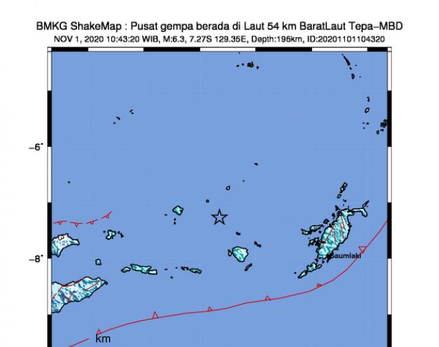 Saumlaki Maluku Diguncang Gempa Magnitudo 6,3 
