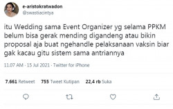 Agar Tertib, Warganet Ini Usulkan Vaksinasi Gunakan Jasa EO yang Tak Kerja Selama PPKM