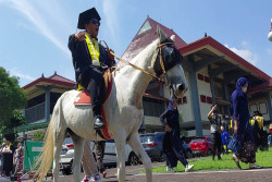 Unik, Seniman Ini Keliling UGM Naik Kuda Putih Setelah Diwisuda