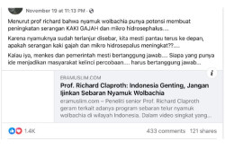 Nyamuk Wolbachia Sebabkan Kaki Gajah, Ini Faktanya