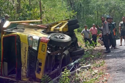 Diduga Tak Hapal Jalur, Truk Tabrak Pembatas Jalan di Dlingo