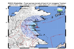 Tarakan Diguncang Gempa Bumi Dangkal Magnitudo 4,8 Malam Ini