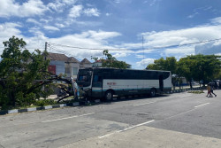 Hindari Motor, Bus Ringsek Tabrak Pohon di Ring Road Selatan Bantul