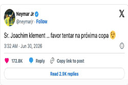 Neymar untuk Joachim Klement Usai Prediksi Gagal: Coba Lagi!
