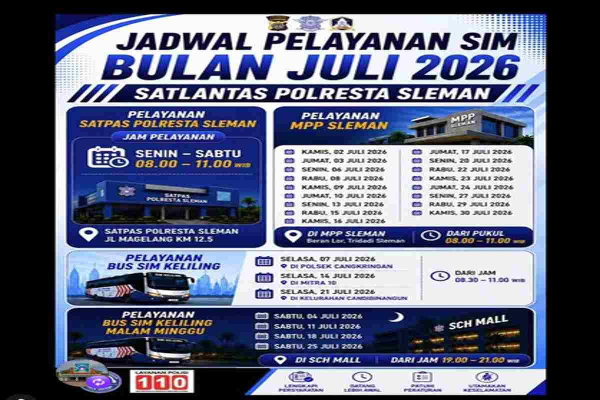 SIM Keliling Sleman Hari Ini Ada di Satpas dan MPP Sleman