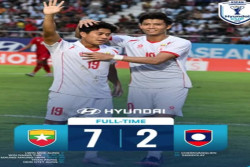 Hattrick Win Naing Tun Antar Myanmar Gilas Laos 7-2 di Piala AFF 2026