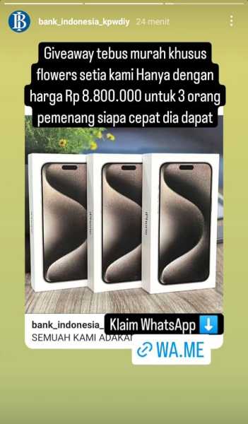 Postingan di story instagram BI DIY