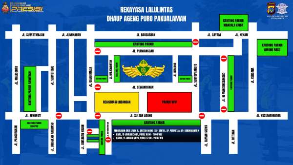 Denah pengalihan lalu lintas Dhaup Ageng oleh Polresta Jogja./Harian Jogja-Lugas Subarkah
